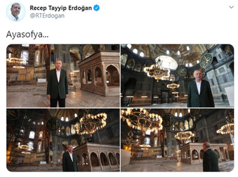 Son dakika... Ayasofyaya sürpriz ziyaret Cumhurbaşkanı Erdoğan paylaştı
