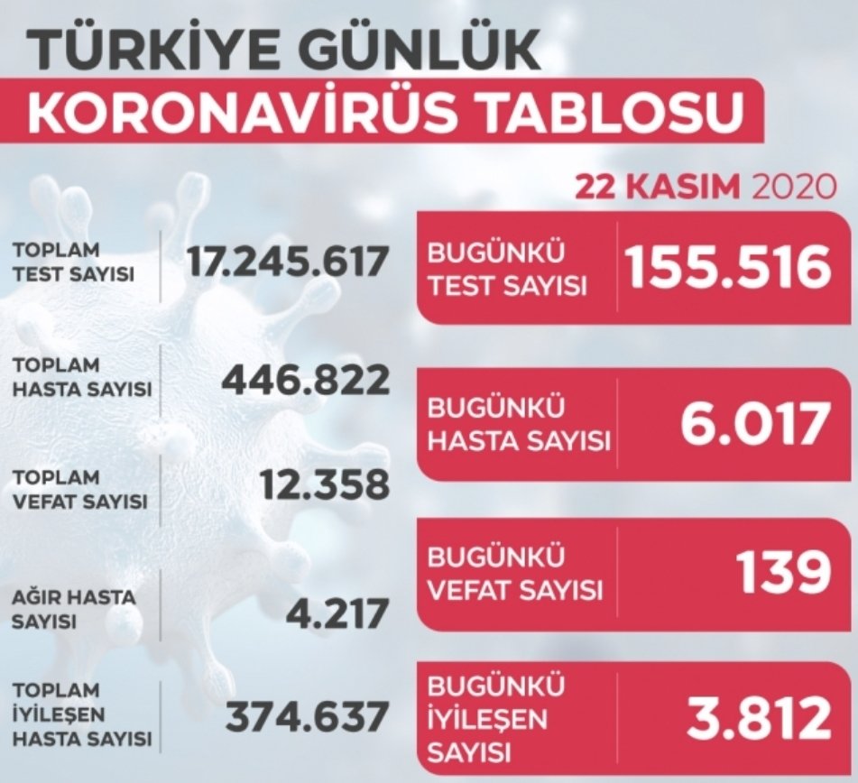 Türkiye Günlük Koronavirüs Tablosu 1 Screenshot 20201122 221258 Chrome