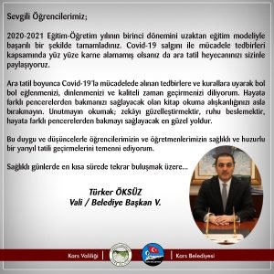 Kars ValisiTürker Öksüz’ün 2020-2021 Eğitim Öğretim Yılı Yarıyıl Mesajı 1 kars