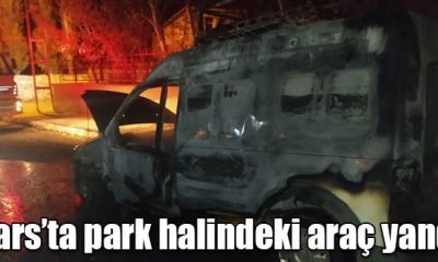 Kars’ta park halindeki araç yandı