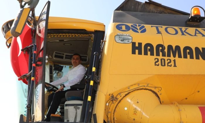 Vali Öksüz, çiftçilerle birlikte hasat yaptı