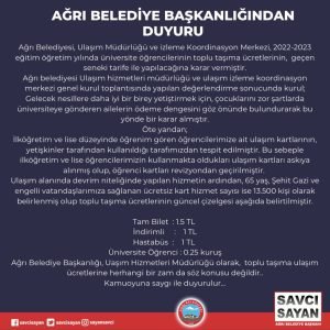 Ağrı’da öğrenciler 25 kuruş ile toplu taşıma kullanmaya devam edecek 1 AW757667 01