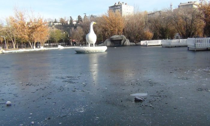 Kars’ta süs havuzları dondu, araçlar buz tuttu